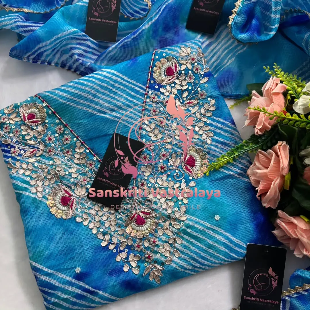 Kota doria fabric kurta with zardogi handwork - Image 3