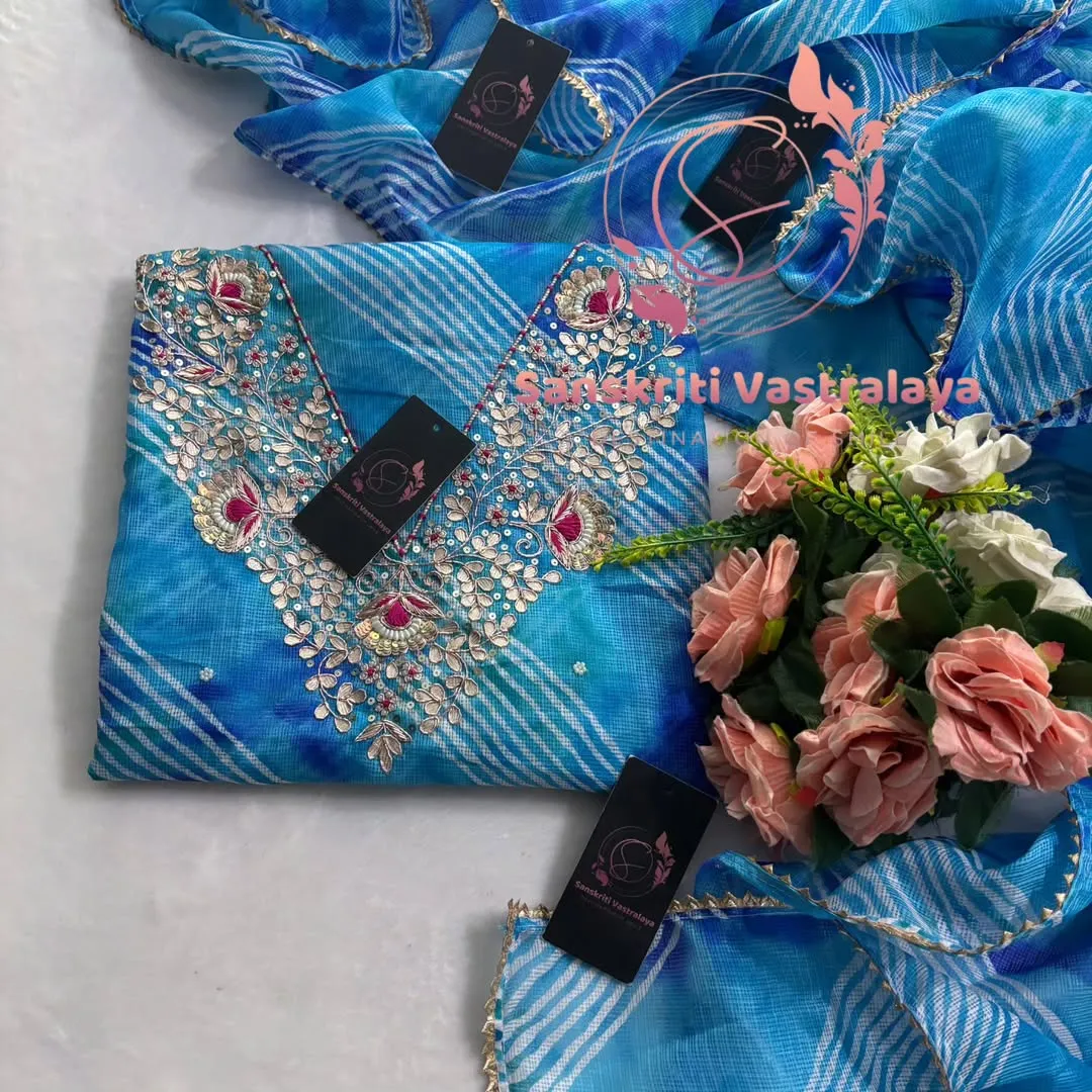 Kota doria fabric kurta with zardogi handwork