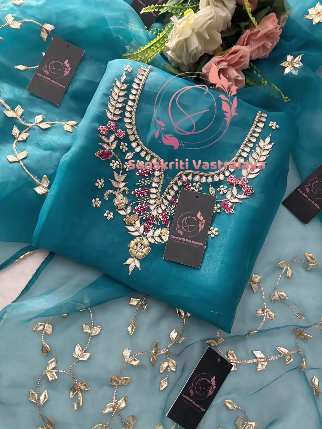 Tissue organza fabric kurta with zardogi handwork - Image 2