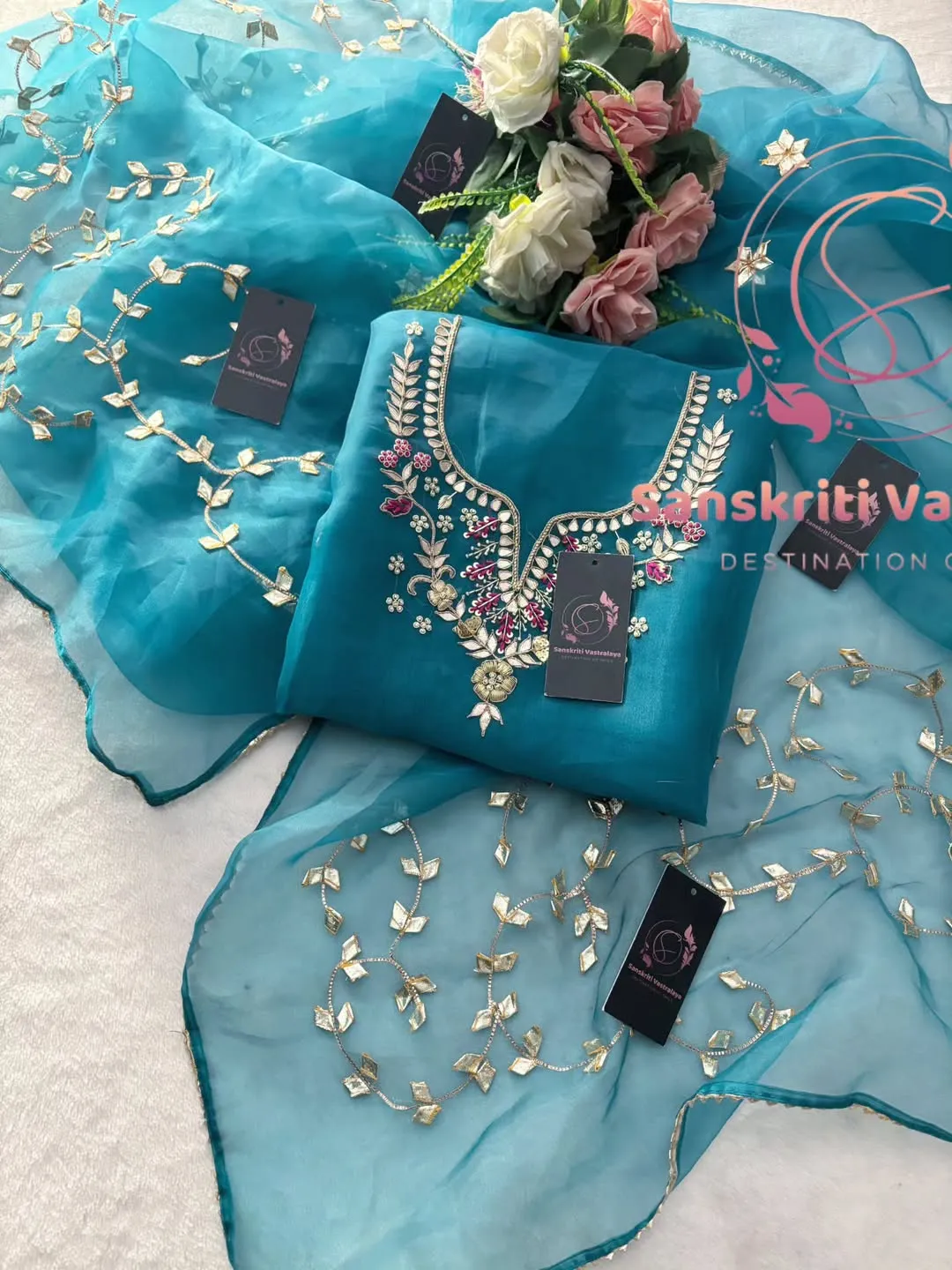 Tissue organza fabric kurta with zardogi handwork - Image 3