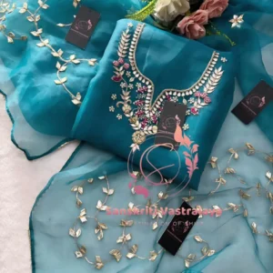 Tissue organza fabric kurta with zardogi handwork