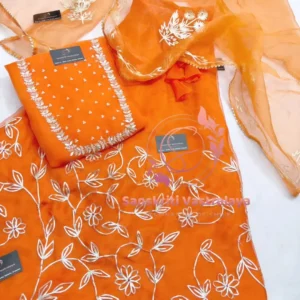 Tissue organza fabric kurta with zardozi handwork