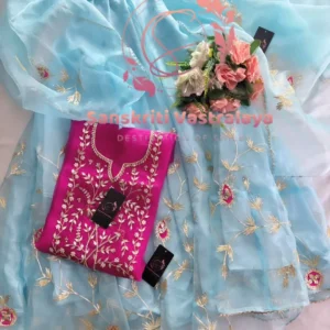 Tissue organza fabric kurta with zardogi handwork