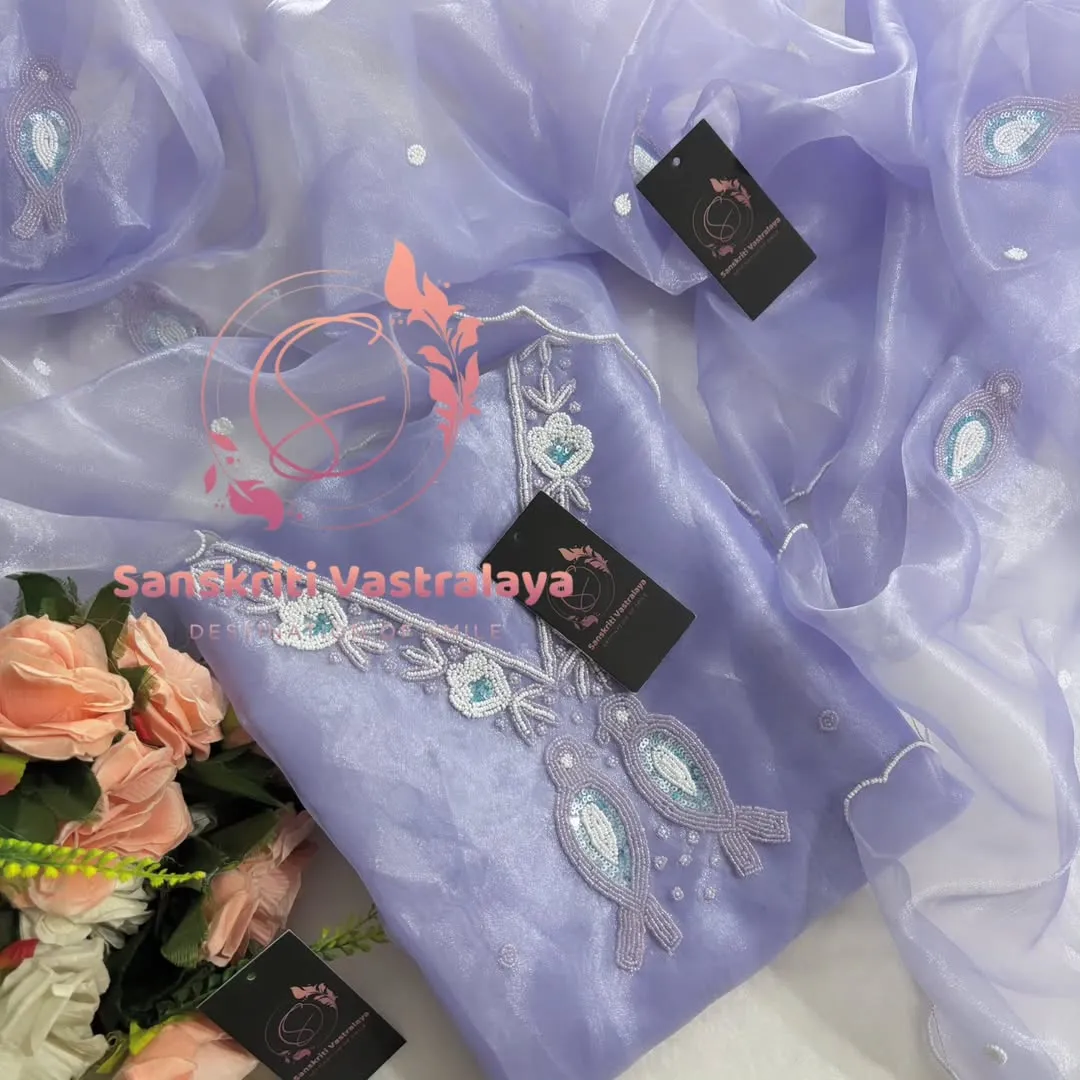 Tissue organza fabric kurta with zardogi handwork - Image 3