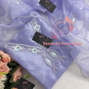 Tissue organza fabric kurta with zardogi handwork