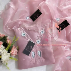 Tissue organza fabric kurta with zardogi handwork