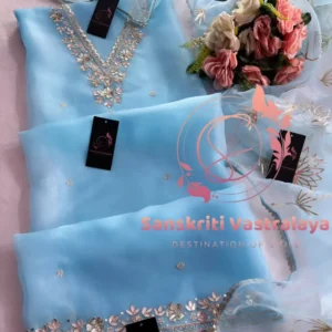 Tissue organza fabric kurta with zardogi handwork