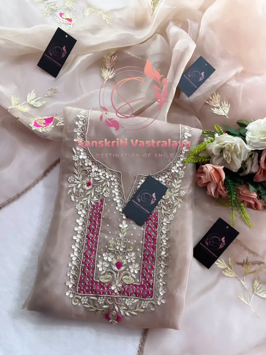 Tissue organza fabric kurta with zardogi handwork - Image 3