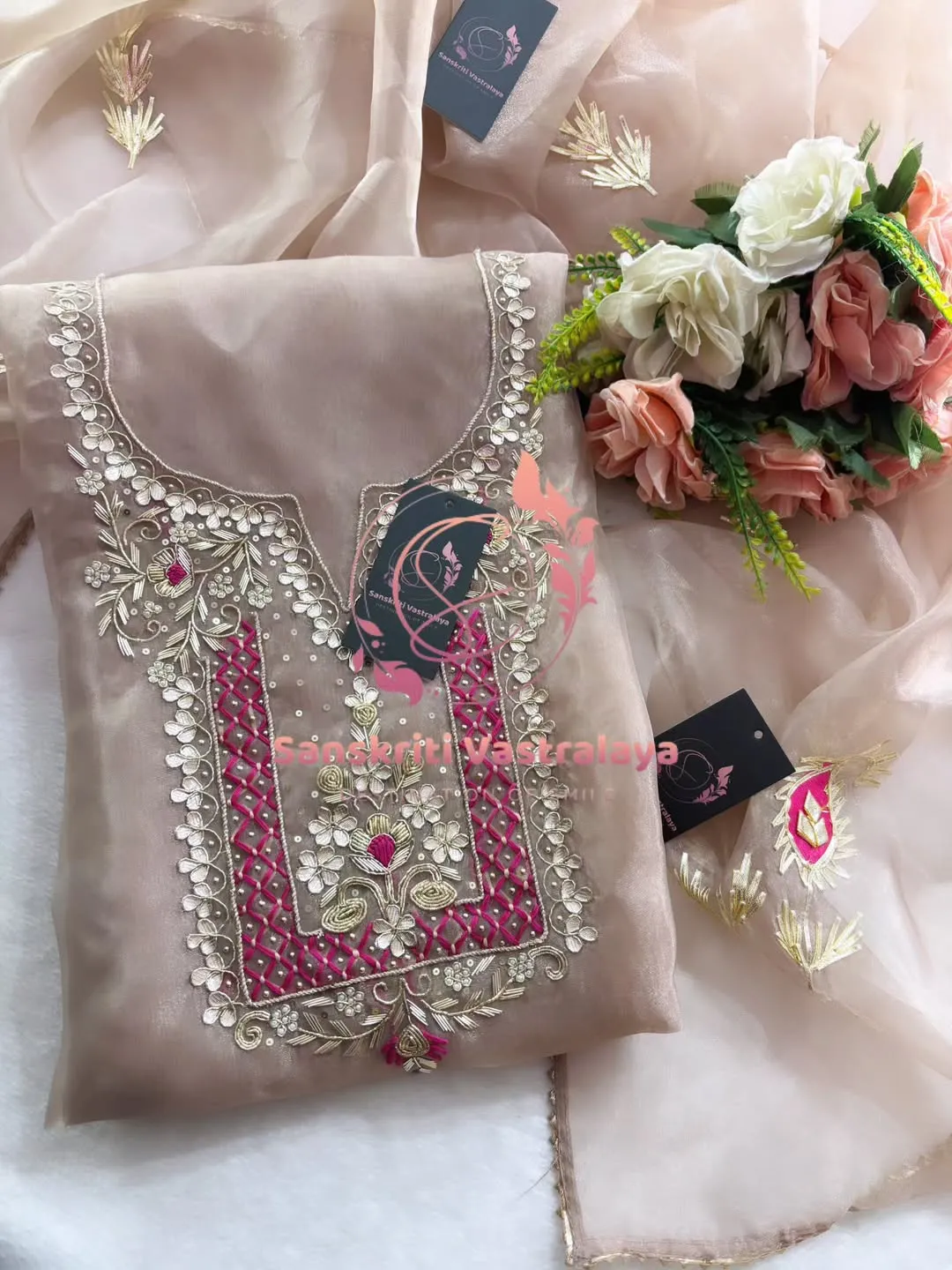 Tissue organza fabric kurta with zardogi handwork - Image 2