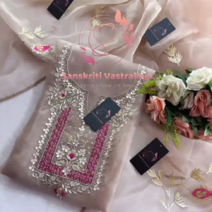 Tissue organza fabric kurta with zardogi handwork