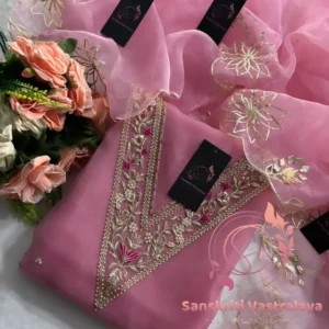 Organza fabric kurta with zardogi handwork