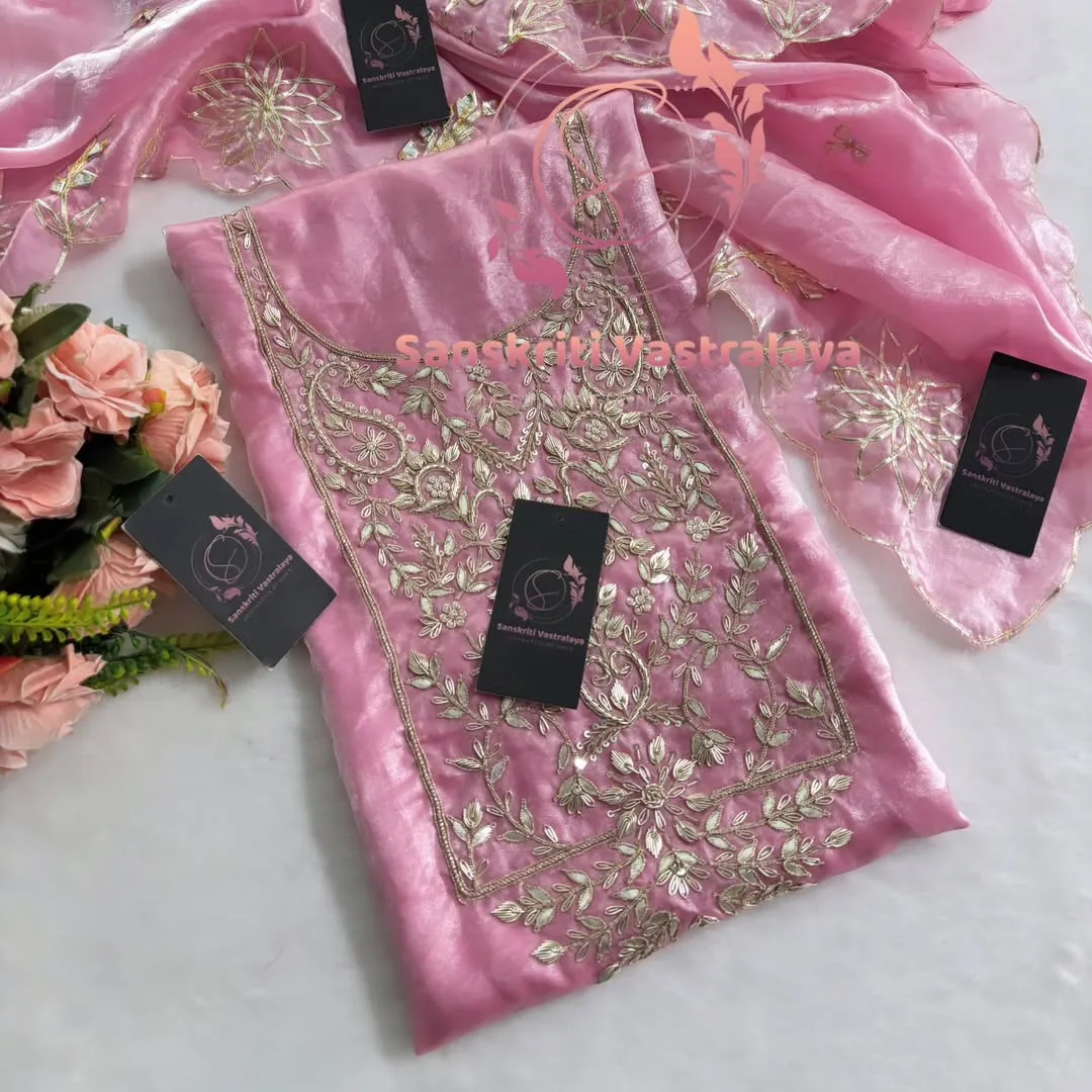 Fendy silk fabric kurta with zardogi handwork