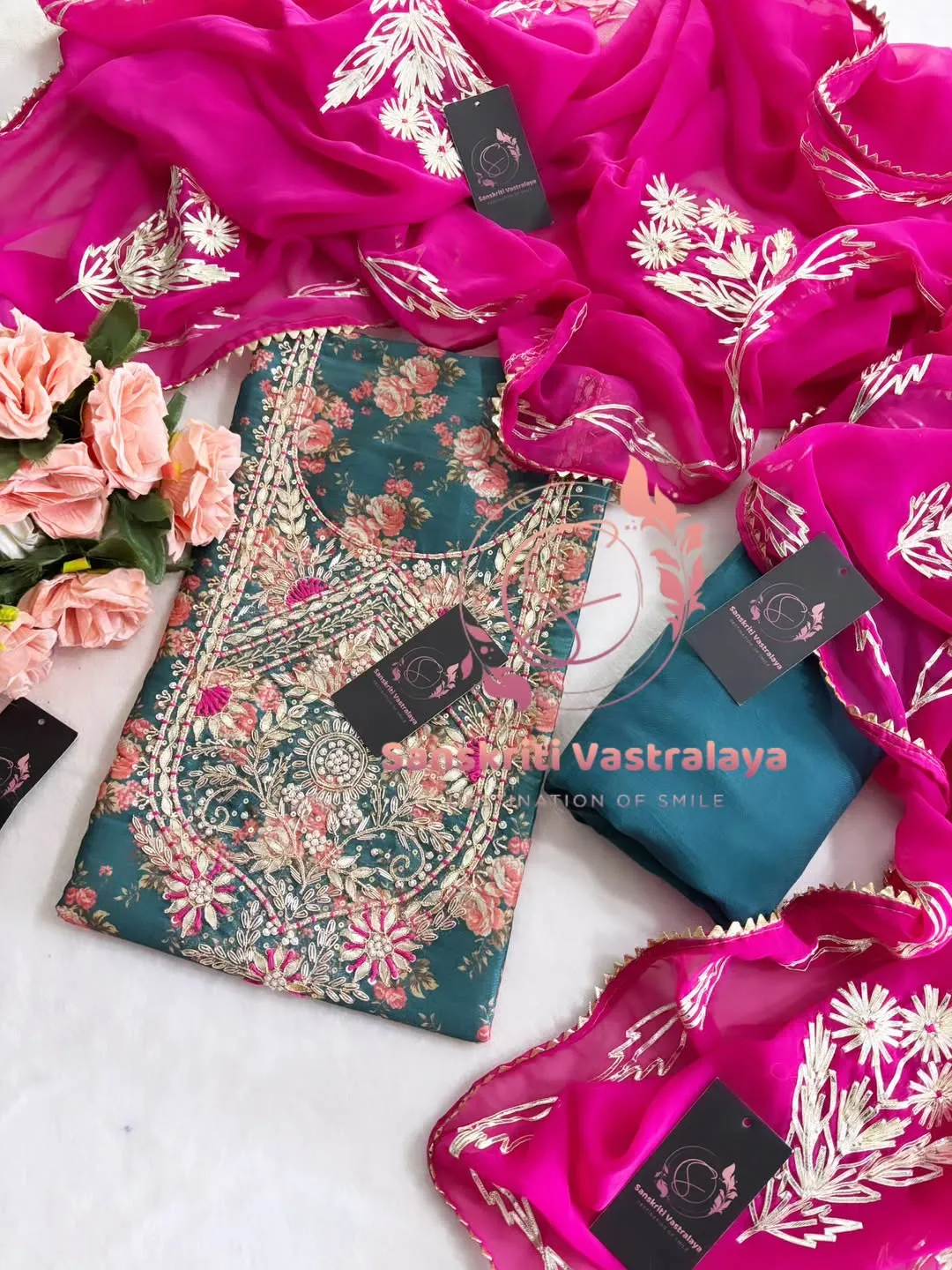 Manipuri silk fabric kurta with zardoshi handwork - Image 3