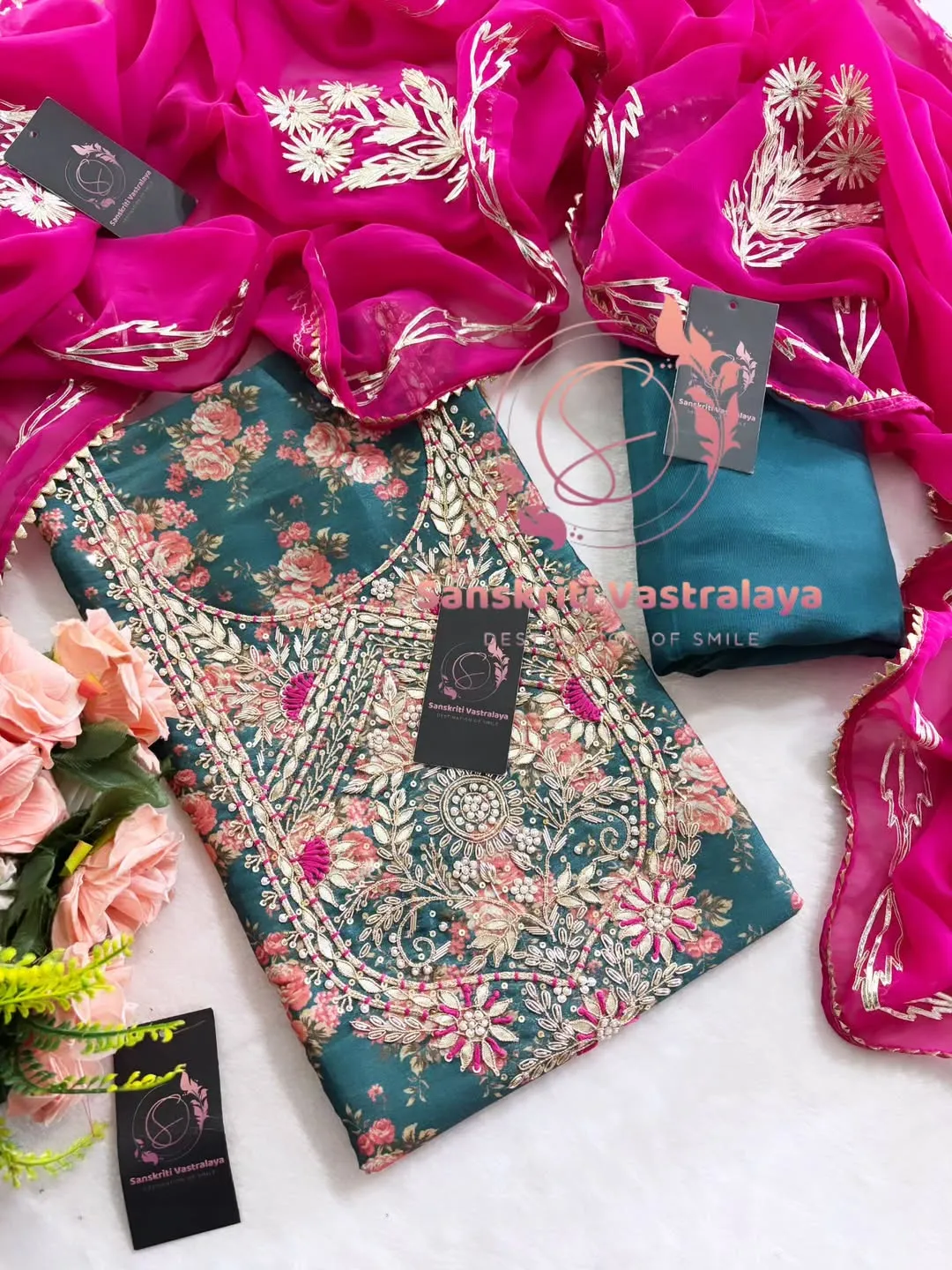 Manipuri silk fabric kurta with zardoshi handwork