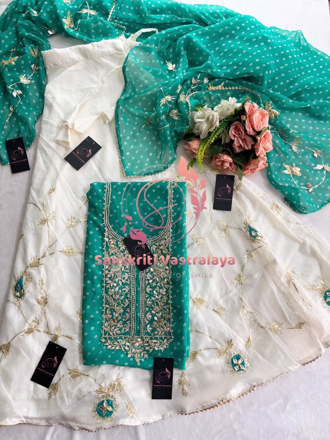 Georgette fabric kurta with zardozi handwork