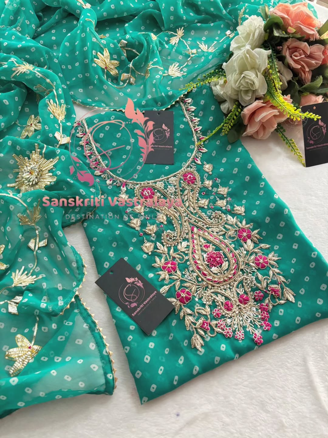 Georgette fabric kurta with zardogi handwork