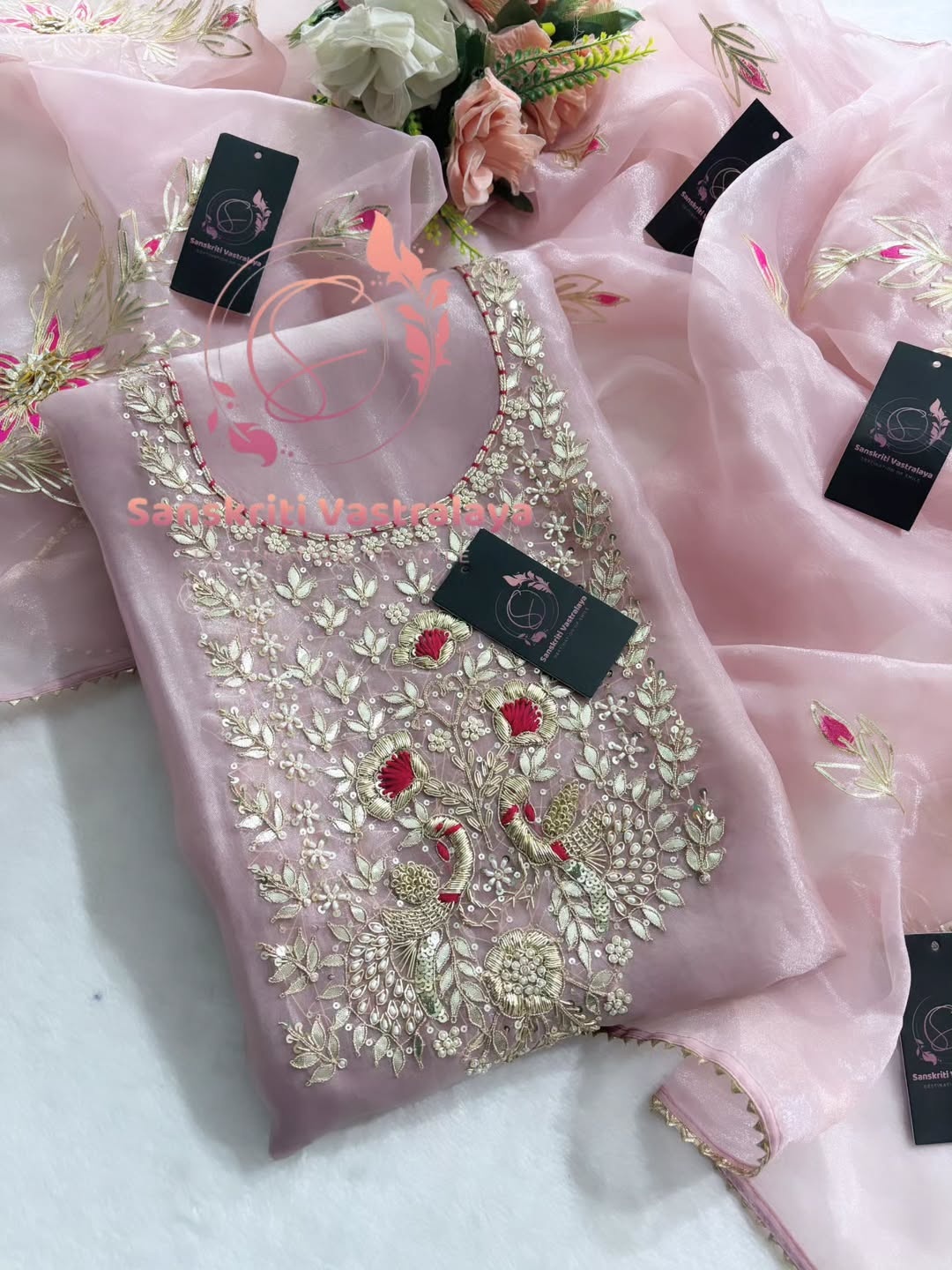 Organza fabric kurta with zardogi handwork - Image 2