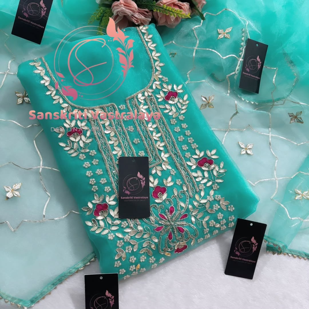 Organza fabric kurta with zardogi handwork - Image 3