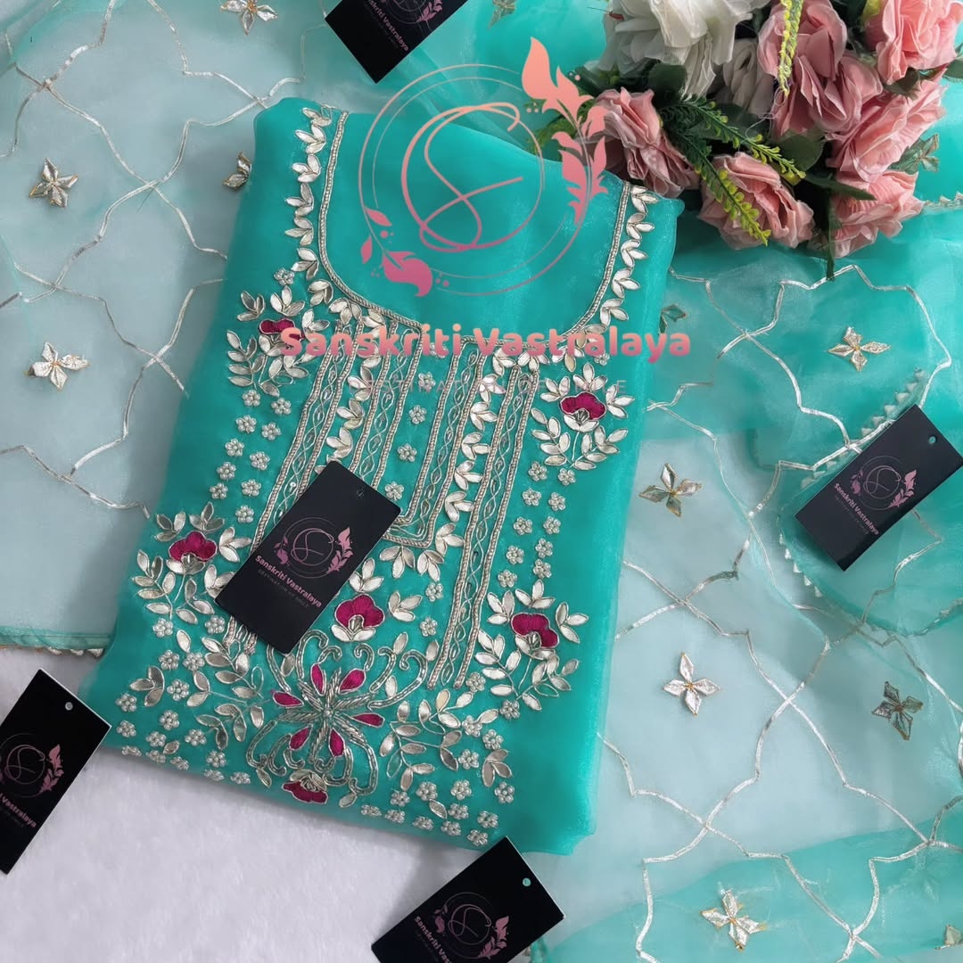 Organza fabric kurta with zardogi handwork - Image 2