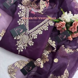 Organza fabric kurta with zardogi handwork