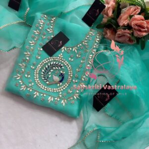 Organza fabric kurta with zardogi handwork