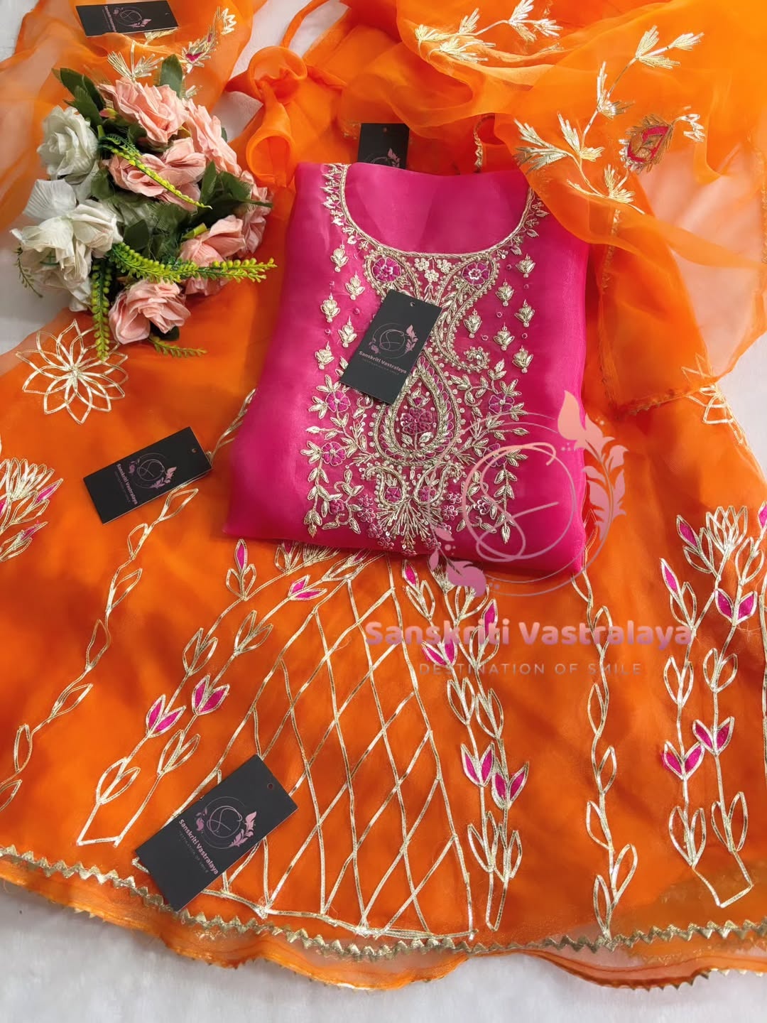 Organza fabric kurta with zardogi handwork - Image 2