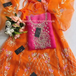 Organza fabric kurta with zardogi handwork