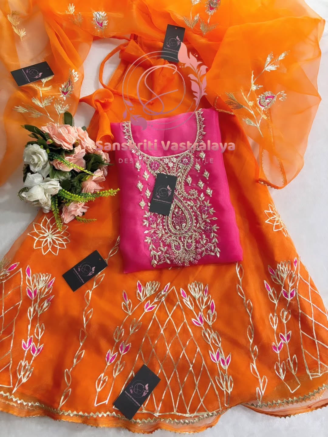 Organza fabric kurta with zardogi handwork