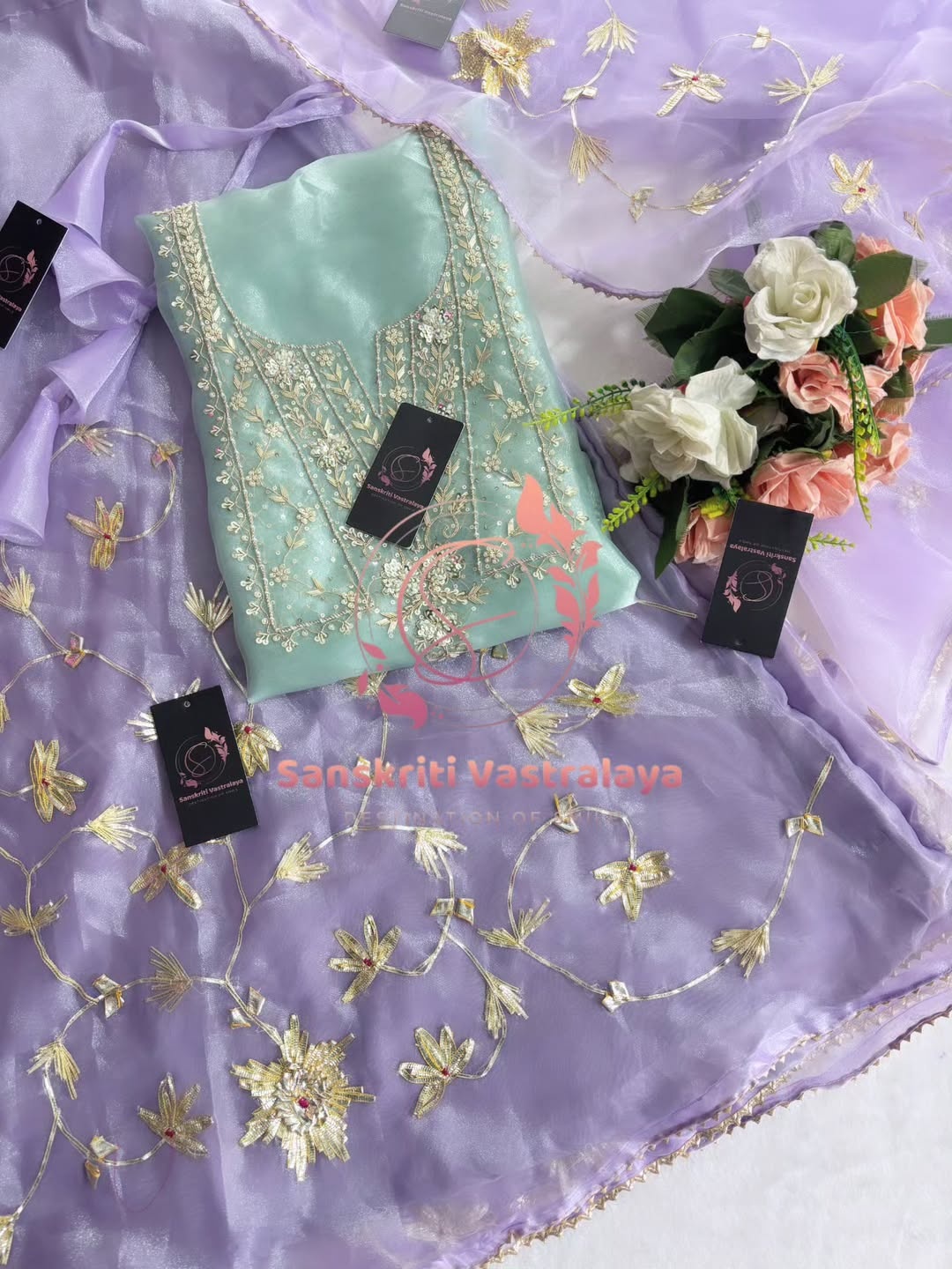 Organza fabric kurta with zardogi handwork - Image 2