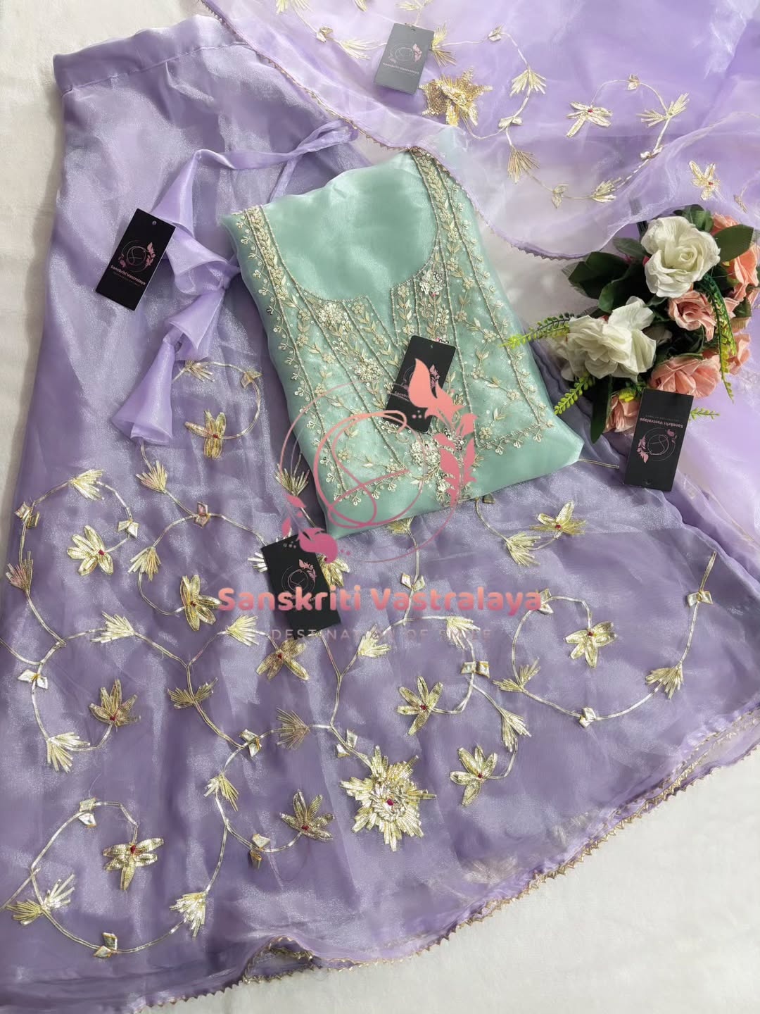 Organza fabric kurta with zardogi handwork