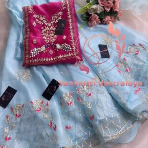 Organza fabric kurta with zardogi handwork