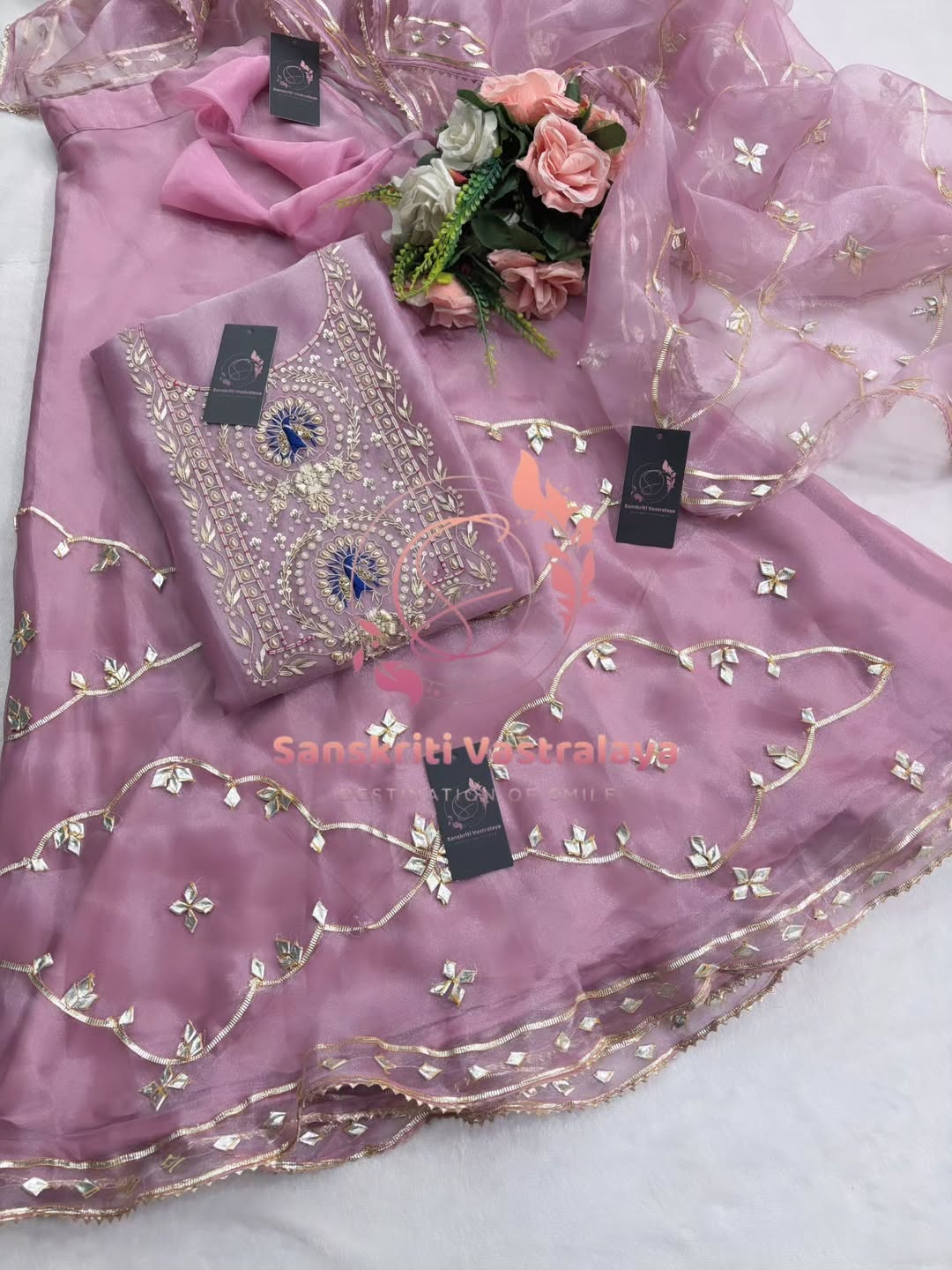 Organza fabric kurta with zardogi handwork