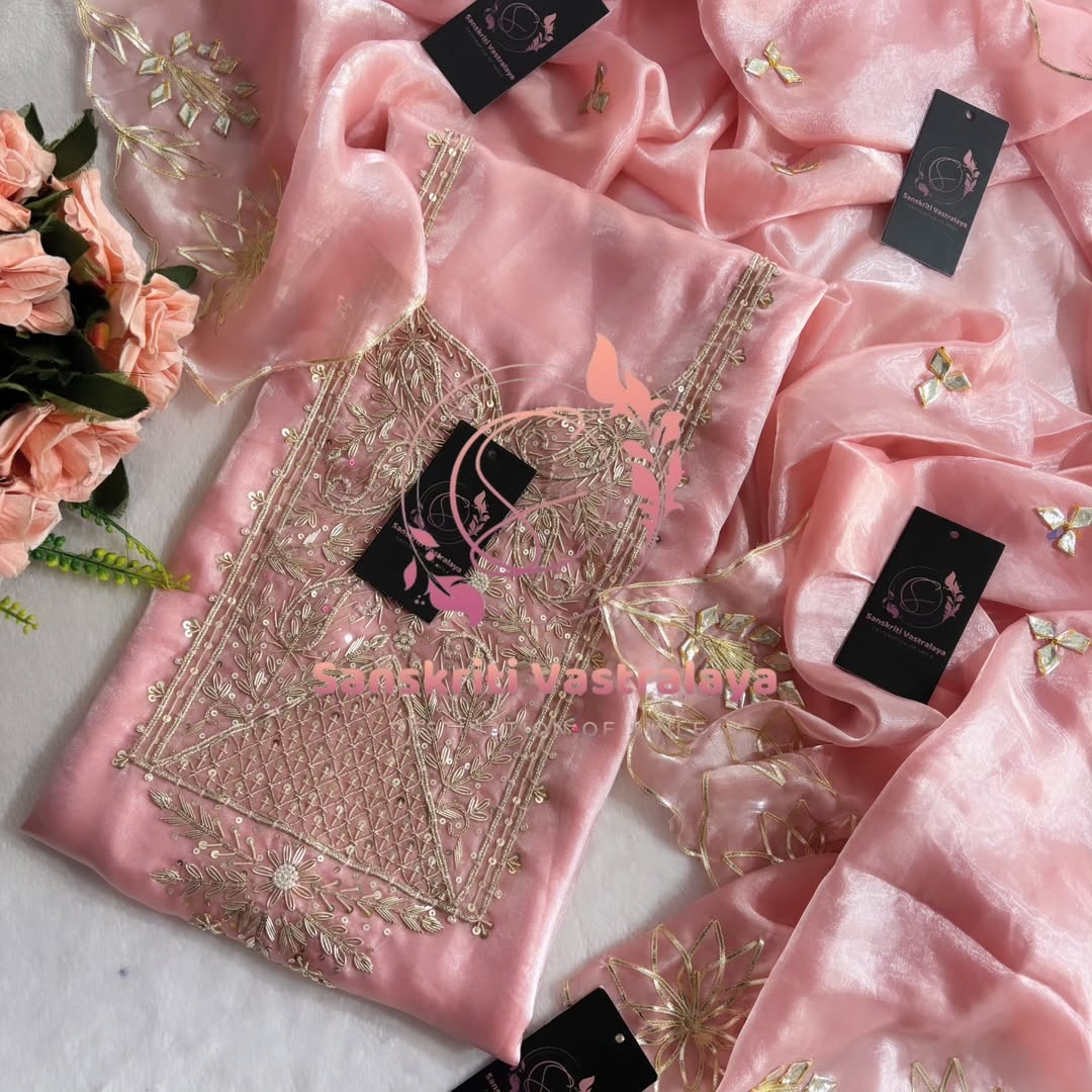 Silk fabric kurta with zardogi handwork