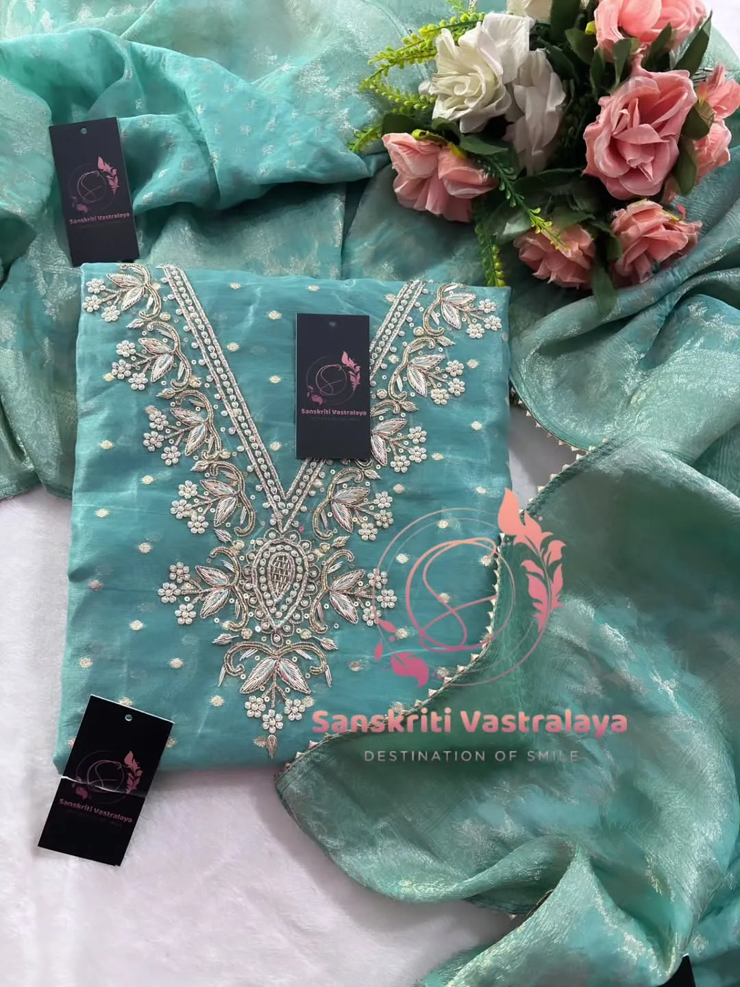 Rajwada chanderi fabric kurta with zardogi handwork - Image 2