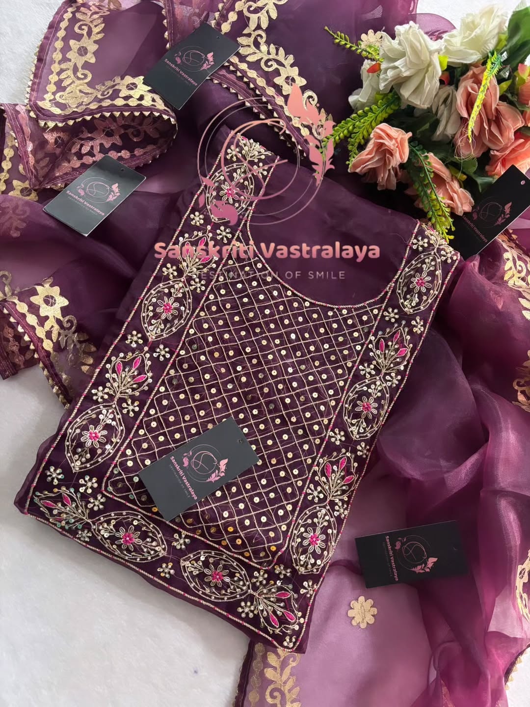 Tissue organza fabric kurta with zardogi handwork - Image 3