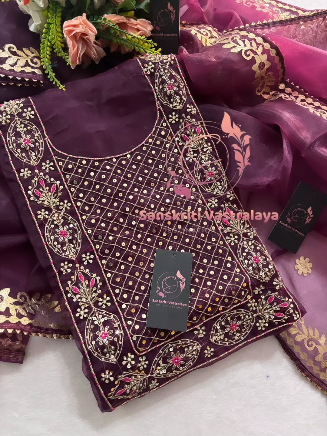 Tissue organza fabric kurta with zardogi handwork - Image 2