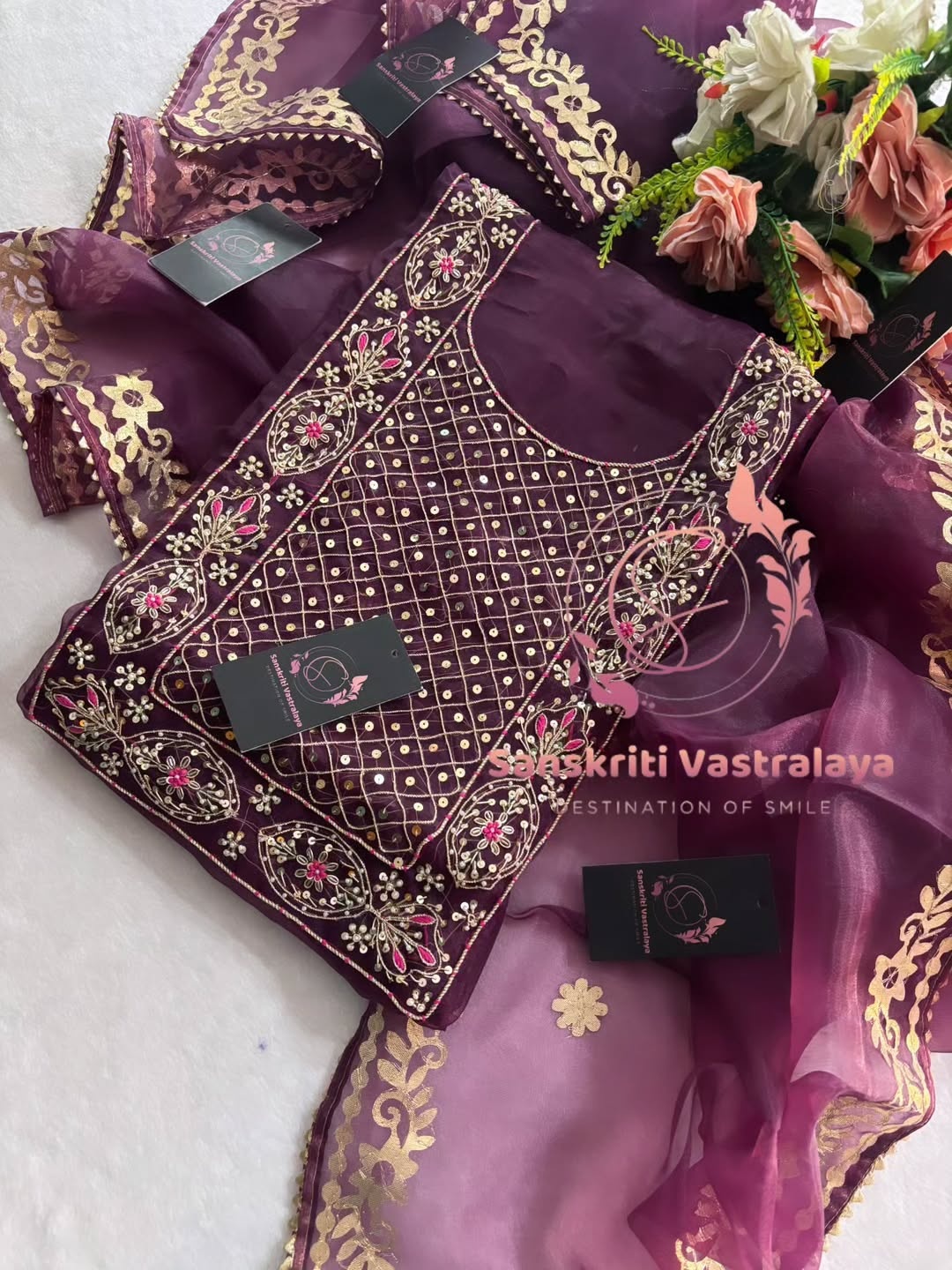 Tissue organza fabric kurta with zardogi handwork