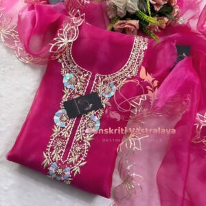 Tissue organza fabric kurta with zardogi handwork