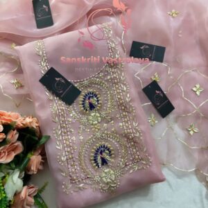 Tissue organza fabric kurta with zardogi handwork