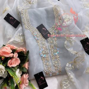 Tissue organza fabric kurta with zardogi handwork