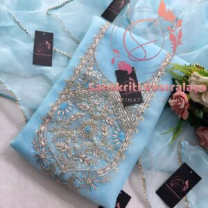 Tissue organza fabric kurta with zardogi handwork