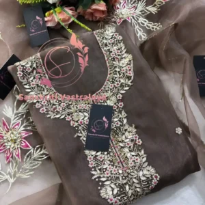 Tissue organza fabric kurta with zardogi handwork