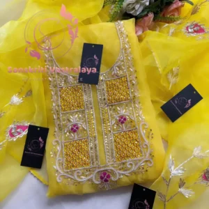 Tissue organza fabric kurta with zardogi handwork