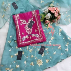 Tissue organza fabric kurta with zardozi handwork