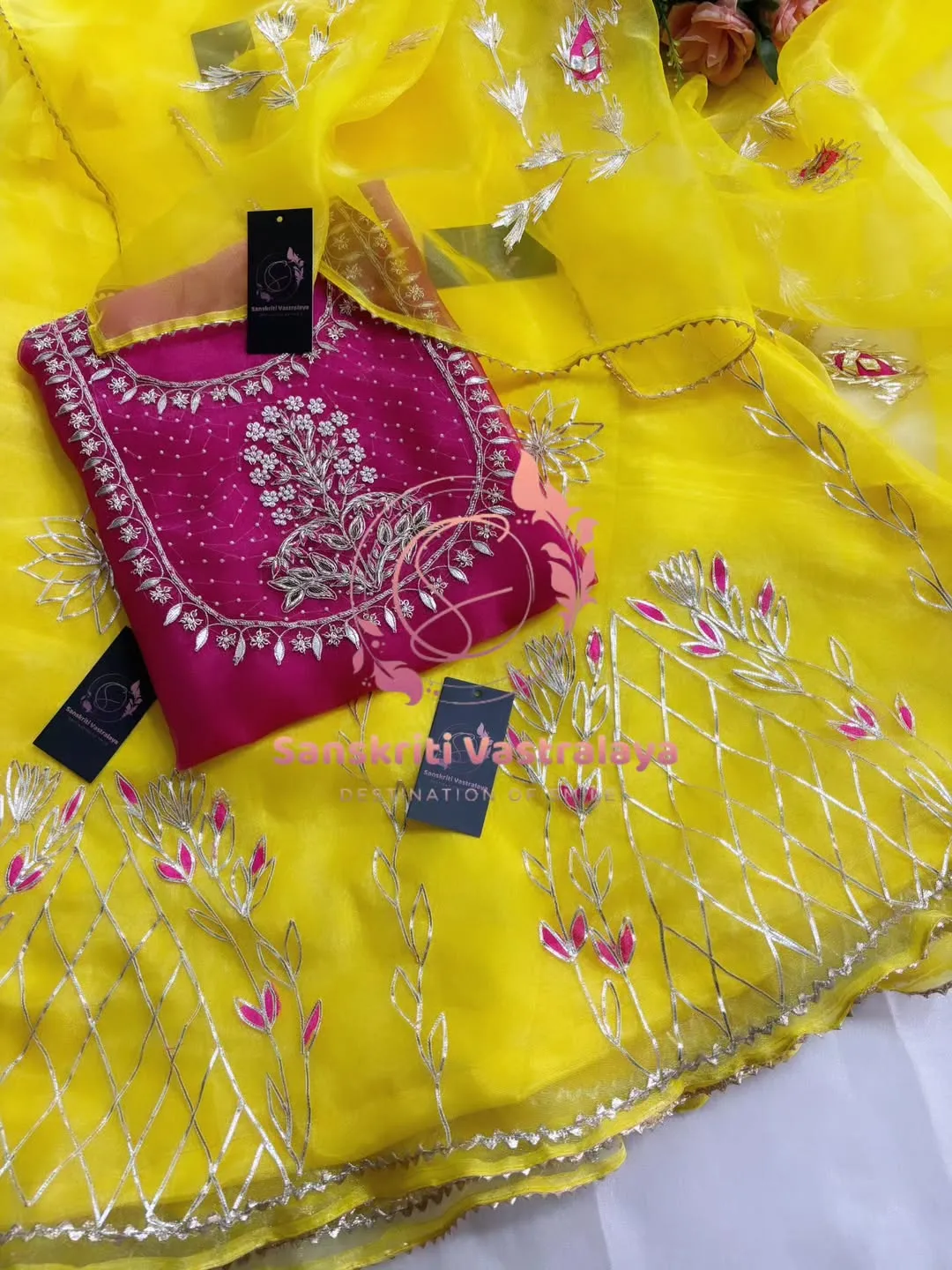 Tissue organza fabric kurta with zardozi handwork - Image 2