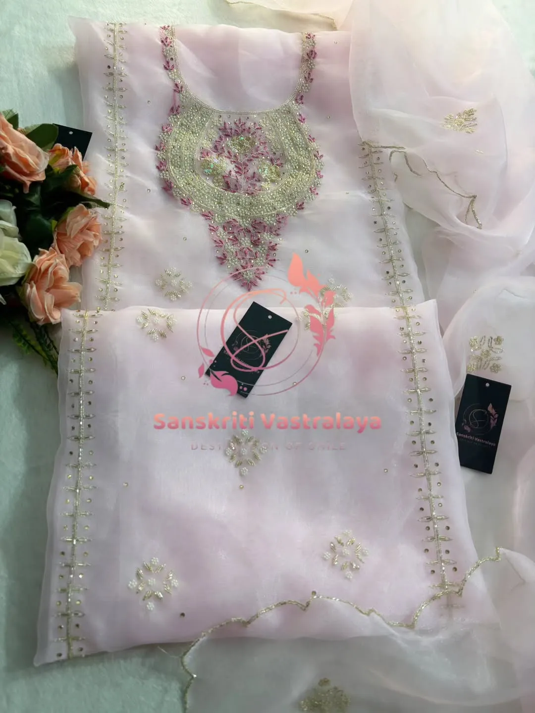 Tissue organza fabric kurta with zardogi handwork - Image 2
