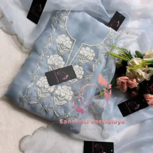 Tissue organza fabric kurta with zardogi handwork