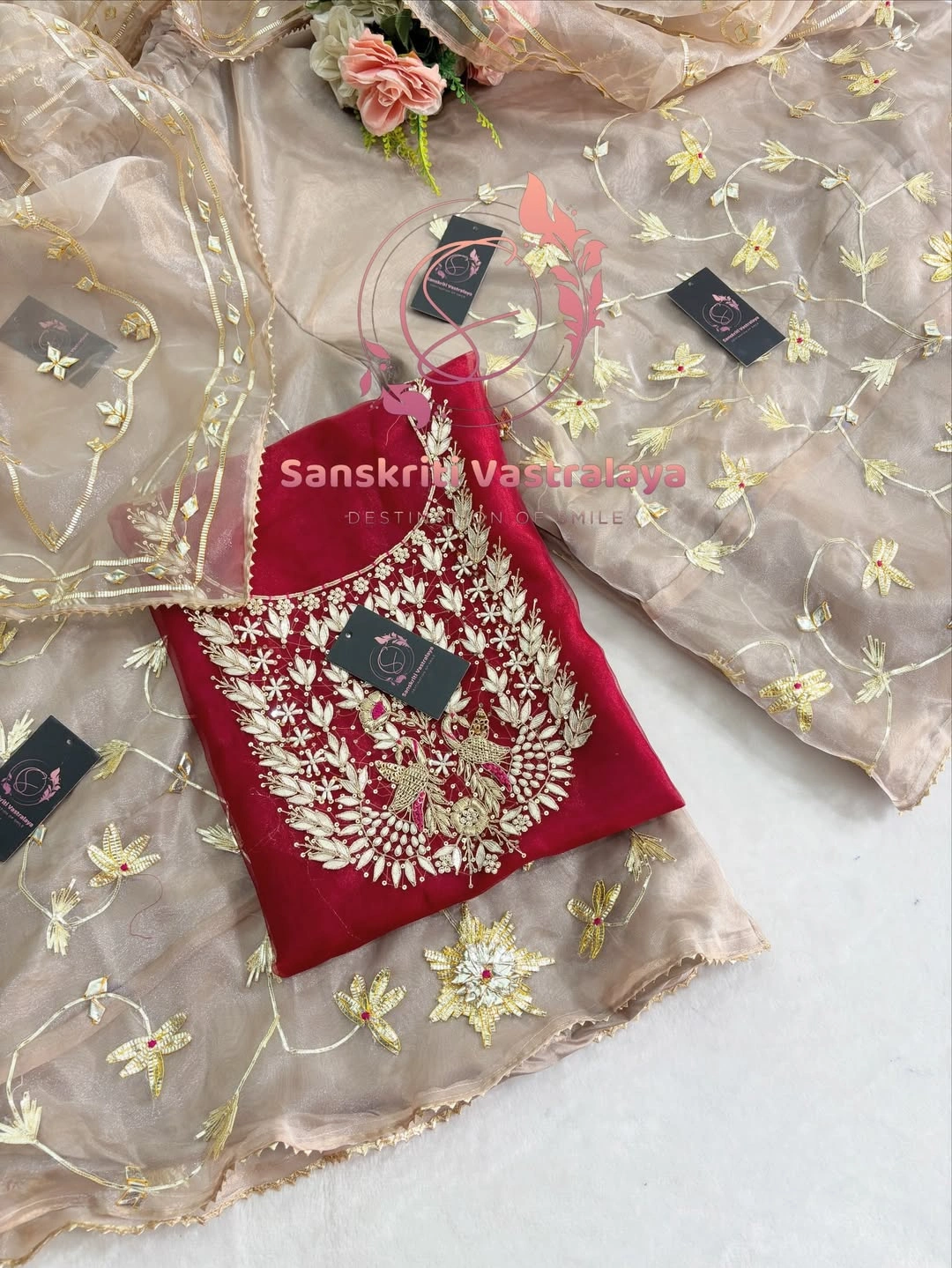 Tissue organza fabric kurta with zardogi handwork - Image 3