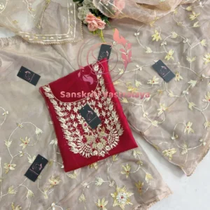 Tissue organza fabric kurta with zardogi handwork