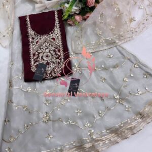 Space silk fabric kurta with zardozi handwork